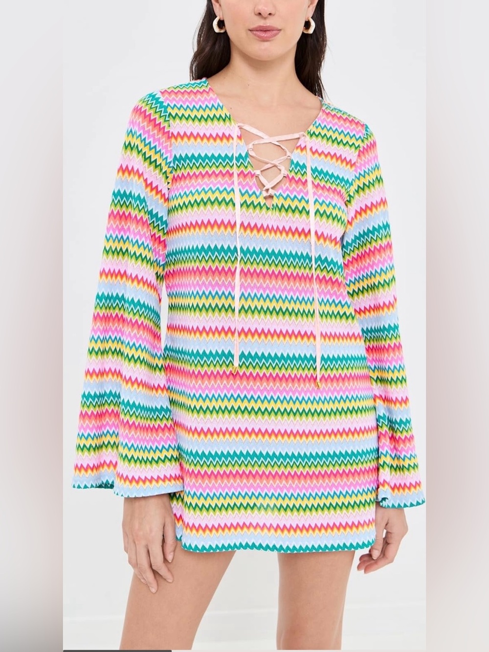 PQ Swim Colorful Chevron Lace-Up Tunic/Beach Cover Up, size Medium